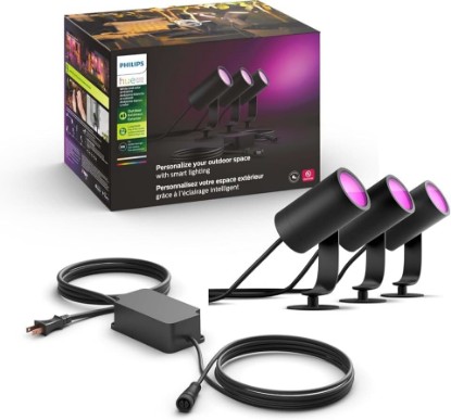 Picture of Philips Hue Lily Outdoor Smart Spotlight, 3-Pack | White & Color Ambiance, LED Walkway Lights, Low Voltage Lighting, Requires Bridge, Weatherproof, Control with App and Voice
