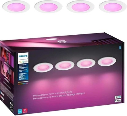 Picture of Philips Hue Smart Retrofit Recessed 5/6 Inch LED Downlight, 4-Pack | White & Color Ambiance, Color-Changing Light, 1100 Lumens, Works with Alexa & Google Assistant, E26 Base, Matter-Certified