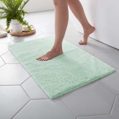 Picture of Martha Stewart Drylon Microfiber Bath Rug - 1 Piece, Ultra Soft Plush, Non-Slip, Thick, Washable Bathroom Rugs, Home Decor Accessories, Household Essentials, Large Bath Mat, 21" x 34"​, Aqua OEKO-TEX MADE IN GREEN