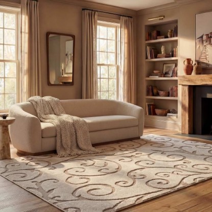 Picture of SAFAVIEH Florida Shag Collection Area Rug - 8' x 10', Ivory & Beige, Scroll Design, Non-Shedding & Easy to Clean, High-Low Plush Pile, Ideal for Living Room, Bedroom, Dining Space (SG455-13LT)