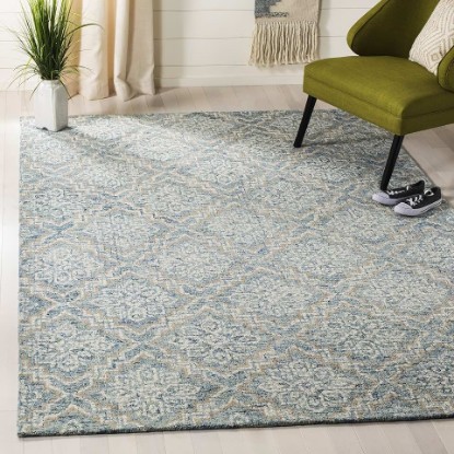 Picture of SAFAVIEH Area Rug 8x10 - Abstract Collection - Large - Blue & Grey, Handmade Wool, Ideal for Living Room, Bedroom, Office, Dining Space (ABT201A)