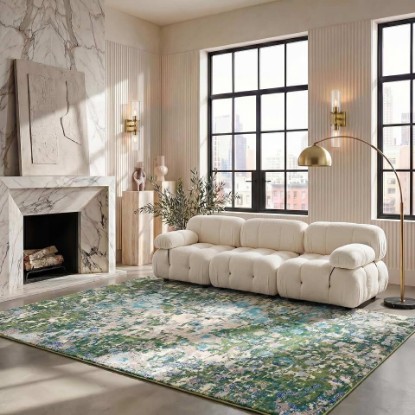 Picture of SAFAVIEH Area Rug 8x10 - Madison Collection - Large - Green & Turquoise, Boho Abstract Distressed Design, Non-Shedding & Easy Cleaning, Ideal for Living Room, Bedroom, Office, Dining Space (MAD425Y)