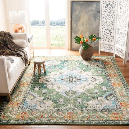 Picture of SAFAVIEH Monaco Collection Area Rug - 8' x 10', Forest Green & Light Blue, Non-Shedding & Easy to Clean, Distressed Medallion Design, Ideal for Living Room, Bedroom, Dining Space (MNC243F)