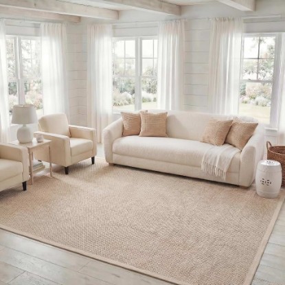 Picture of SAFAVIEH Area Rug 8x10 - Natural Fiber Collection - Large - Marble & Beige, Sisal, Woven Design with Border (NF143C)