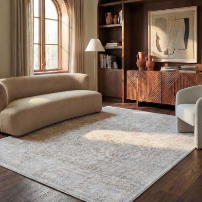 Picture of SAFAVIEH Area Rug 8x10 - Evoke Collection - Large - Ivory & Taupe, Distressed Design, Non-Shedding & Easy Cleaning, Ideal for Living Room, Bedroom, Dining Space (EVK256E) OEKO-TEX STANDARD 100