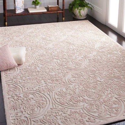Picture of Martha Stewart x SAFAVIEH Area Rug Collection - 6' x 9', Ivory & Pink, Handmade Wool, Ideal for Living Room, Bedroom, Office, Dining Space (MSR3511U)