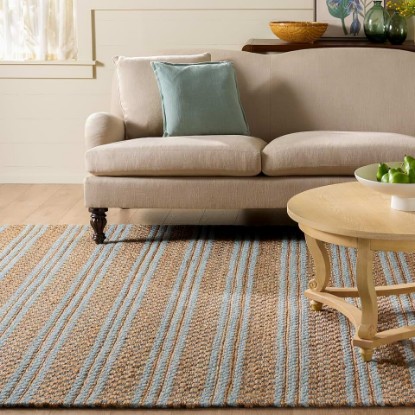 Picture of Martha Stewart X SAFAVIEH Collection Area Rug - 9' x 12', Natural & Light Blue, Handmade Wool & Jute, Ideal for Living Room, Bedroom, Dining Space (MSR9528L)