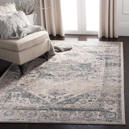 Picture of Martha Stewart x SAFAVIEH Area Rug Collection - 8' x 10', Ivory & Blue, Non-Shedding & Easy Cleaning, Ideal for Living Room, Bedroom, Office, Dining Space (MSR868A)