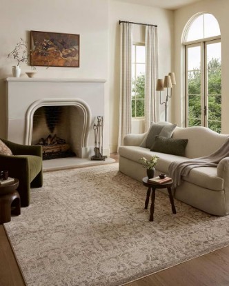 Picture of Loloi Clarisse Fog/Bone 6'-3" x 9'-6" Area Rug | CLS-06 Approx. 6x9 Blue Living room Dining room Bedroom, Traditional, Timeless, Classic, Floral, Colorful, Area Rug
