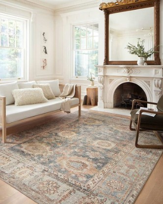 Picture of Loloi Margot Ocean/Spice 8'-6" x 11'-6" Area Rug | MAT-03 CloudPile™ Printed Approx. 9x12 Blue Living room Dining room Bedroom, Timeless, Classic, Plush, Luxurious, Area Rug