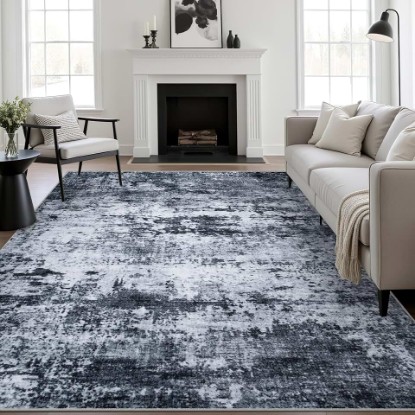 Picture of 5x7 Area Rug Living Room: Modern Washable Indoor Carpet Black | For Bedroom Dining Room Farmhouse Nursery Hallway Office,Modern Abstract,Machine washable,Non-Slip,Stain Resistant,Indoor OEKO-TEX STANDARD 100