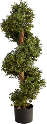 Picture of Nearly Natural 33 in Artificial Boxwood Spiral Topiary Tree with Planter | Maintenance-Free Faux Greenery, Realistic Wood-Like Trunk, Black Planter, Indoor/Outdoor Decor