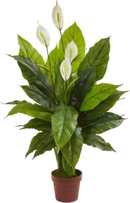 Picture of Nearly Natural 42 in Artificial Spathiphyllum Peace Lily Real Touch Plant | Silk Leaves with White Flowers, Ideal for Indoor Home Decor and Faux Greenery