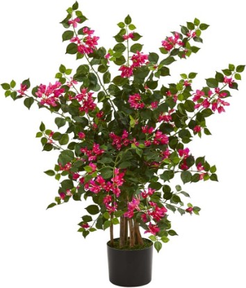 Picture of Nearly Natural 42 in Artificial Bougainvillea Tree with Pink Blooms | Faux Indoor Plant with Green Foliage, Home Office, Living Room, and Bedroom Decor