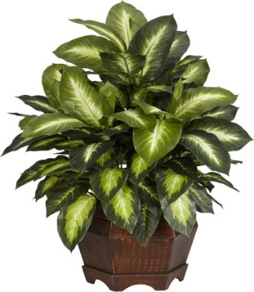 Picture of Nearly Natural 24 in Artificial Golden Dieffenbachia Plant with Pot | Variegated Foliage Silk Plant, Modern Hexagon Planter, Maintenance-Free Indoor Faux Greenery, Room Decor