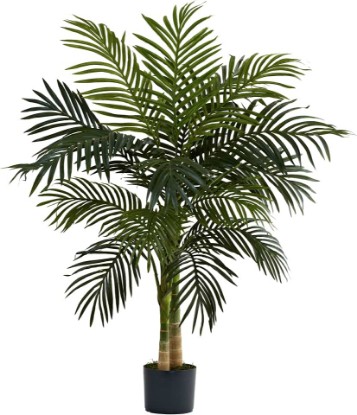 Picture of Nearly Natural 4 ft Artificial Golden Cane Palm Tree with Nursery Pot | Double-Stalk, Lush Realistic Foliage, Indoor Faux Palm Plant, Living Room Decor, Perfect Tropical Decoration
