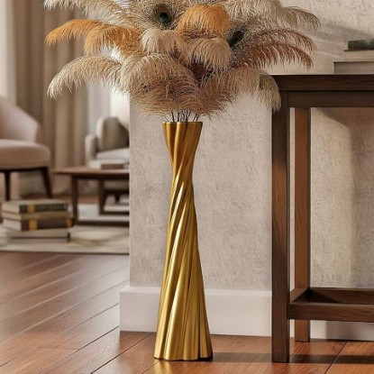 Picture of Tall Gold Floor Vase 23.6″ – Glossy Twisted Resin Decorative Floor Vase for Pampas Grass, Branches & Dried Flowers, Modern Farmhouse Indoor Home Decor