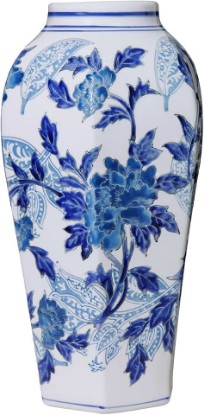 Picture of Blue and White Porcelain Vase - 14.6" Hand-Painted Chinoiserie Decor, Vintage Ceramic Vase Gift for Home, Wedding & Mother’s Day