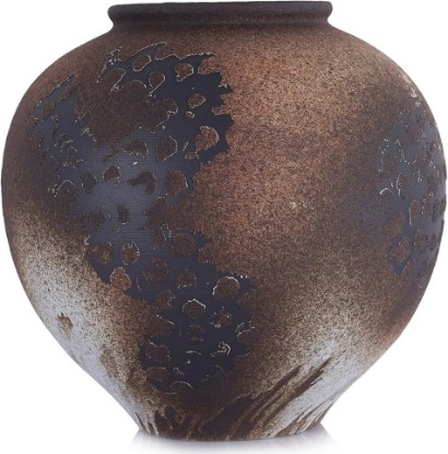 Picture of Wabi Sabi Rusty Vintage Vase, 11.8" Tall Round Wabi Sabi Decor Rustic Farmhouse Pottery Vase for Centerpiece, Textured Pottery Flower Vases for Home Decor, Table, Living Room, Bathroom, Kitchen