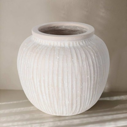 Picture of Oakrain Large Round Decorative Vase, 11" Distressed White Floor Rustic Vase | Vintage Vase for Home Decor, Farmhouse Table Centerpieces Planters for Living Room Indoor Outdoor Use