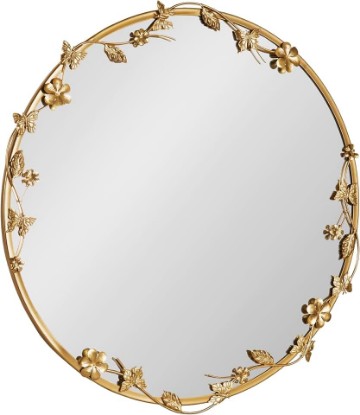 Picture of Kate and Laurel Rosella Modern Ornate Round Wall Mirror, 26 Inch Diameter, Gold, Circle Mirror with Floral Detailing for Use as Bathroom Mirror for Over Sink or Cute Dorm Room Decor