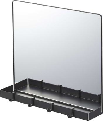 Picture of YAMAZAKI Home Tower Magnetic Mirror & Entryway Storage Rack for Steel Front Doors Or Refrigerators with Tray & Hooks for Keys Or Bags - Glass -
