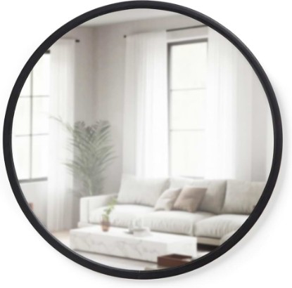 Picture of Umbra Hub Round Wall Mirror, Rubber Frame Bathroom Mirror, 24-Inch, Black