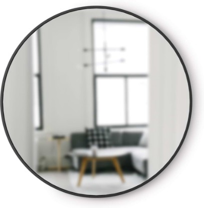 Picture of Umbra Hub Round Wall Mirror, Rubber Frame Bathroom Mirror, 37-Inch, Black | Boosts natural and artificial light, includes picture hanging wire, easy to install, for high traffic areas