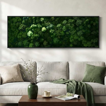 Picture of Large Framed Green Forest Long Narrow Landscape Canvas Wall Art, 20x60 In | Long narrow, Large, Canvas print, Green forest, Landscape pictures, Horizontal panoramic, Living room, Bedroom wall decor