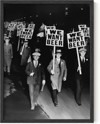 Picture of HAUS AND HUES Prohibition Wall Art- We Want Beer Vintage Wall Art, Unique Gift for Men Vintage Wall Decor, Funny Poster Bar Artwork, Black and White Poster Frameable (Black Frame, 12x16)