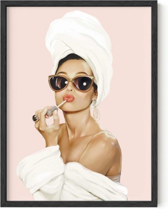 Picture of HAUS AND HUES Pink Framed Wall Art, Audrey Hepburn Wall Art, Glam Wall Decor, Pink Pictures Wall Decor, Makeup Design, Celebrity Framed Art, Vogue Art (Black, 12x16)