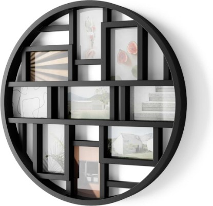 Picture of Umbra Luna Collage Picture Frame, Holds 9 4x6 Photos, 22-Inch, Black | Circular wall display, solid backing for easy changes, includes two sawtooth hangers, recycled plastic