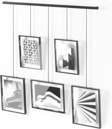 Picture of Umbra Exhibit Picture Frame Set, Adjustable Wall Mount, Set of 5, Black | Steel construction, customizable layout, damage-free hanging, fits 4x6 and 5x7 photos, includes mounting hardware