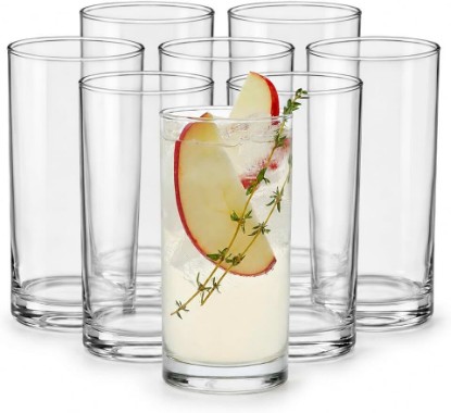 Picture of Heavy Base Drinking Glasses Set of 8, Weighted Clear Water Cups | 15.5 oz Capacity for Water, Juice, Soda, Cocktails, and More with Weighted Base and Dishwasher-Safe Cleanup
