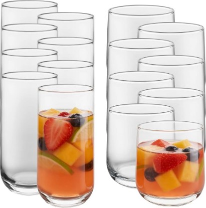 Picture of Libbey Ascent Tumbler & Rocks Drinking Glasses Set of 16, Clear Glass Cups | 16.25 oz & 12.25 oz Capacities Glasses for Water, Juice, Cocktails, and More with Curved Design and Dishwasher-Safe Care