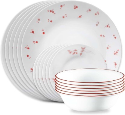 Picture of Corelle Vitrelle 18-Piece Service for 6 Dinnerware Set, Triple Layer Glass and Chip Resistant, Lightweight Round Plates and Bowls Set, Sweet Flora