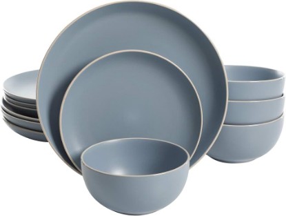 Picture of Gibson Home Rockaway 12-Piece Round Stoneware Dinnerware Set, Service for 4 – Blue Plates and Bowls, Microwave & Dishwasher Safe