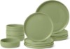 Picture of Amazon Basics Glazed Stoneware Dinnerware, 12-Piece Set, 4 Full Place Settings, Microwave and Dishwasher-Safe, Olive