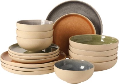 Picture of Gibson Elite Manila Bay 16-Piece Stoneware Dinnerware Set, Service for 4, Reactive Glaze Modern Artisan Plates, Bowls & Mugs, Assorted Colors, Round Design