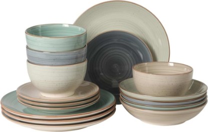 Picture of Gibson Home Stonebury 16 Piece Plates and Bowls Assorted Color Dishes - Handpainted Stoneware Dinnerware Set - Service for 4