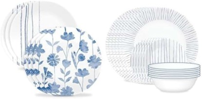 Picture of Corelle 18-Piece Dinnerware Set, Service for 6 and Corelle 6-Piece 8.5" Lunch Round Plates | Vitrelle Triple Layer Glass Dinnerware