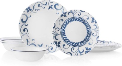 Picture of Corelle 12-Piece Dinnerware Set Service for 4, Chip Resistant, Glass, Artemis, Vitrelle | Artemis, Vitrelle