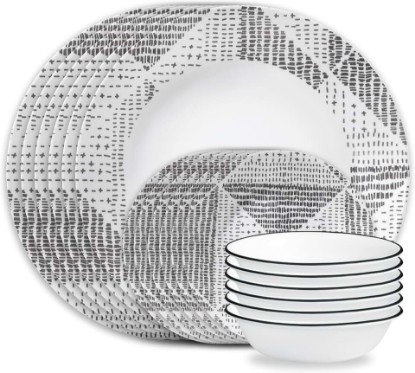 Picture of Corelle Vitrelle 18-Piece Service for 6 Dinnerware Set, Triple Layer Glass and Chip Resistant, Lightweight Round Plates and Bowls Set, Odisha