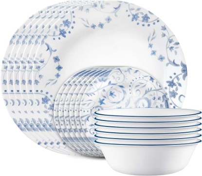Picture of Corelle Vitrelle 18-Piece Service for 6 Dinnerware Set, Triple Layer Glass and Chip Resistant, Lightweight Round Plates and Bowls Set, Darlington