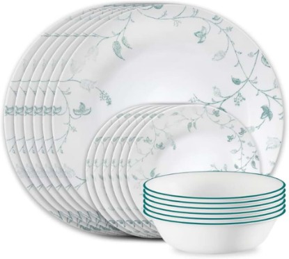 Picture of Corelle Vitrelle 18-Piece Service for 6 Dinnerware Set, Triple Layer Glass and Chip Resistant, Lightweight Round Plates and Bowls Set, Chambord