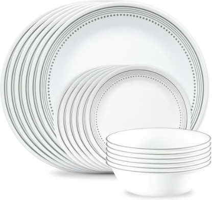 Picture of Corelle Vitrelle 18-Piece Service for 6 Dinnerware Set Triple Layer Glass and Chip Resistant, Lightweight Round Plates and Bowls Set, Mystic Gray