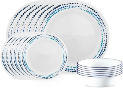 Picture of Corelle Vitrelle 18-Piece Service for 6 Dinnerware Set Triple Layer Glass and Chip Resistant, Lightweight Round Plates and Bowls Set, Ocean Blue