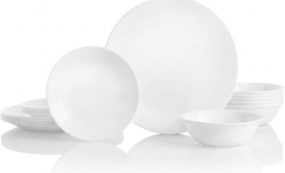 Picture of Corelle Vitrelle 18-Piece Service for 6 Dinnerware Set Triple Layer Glass and Chip Resistant, Lightweight Round Plates and Bowls Set, Winter Frost White