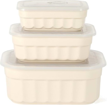 Picture of Martha Stewart Broadbrook 6 Piece Stoneware Meal Prep Container Set with Lids, Rectangular Food Storage & Bakewar |Oven, Refridgerator, Microwave, Dishwasher Safe