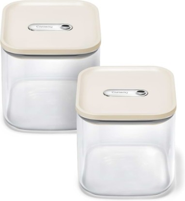 Picture of Caraway 2.5 qt Glass Airtight Food Storage Containers with Lids | Non-Toxic, Stackable, Space-Saving Airtight Containers for Pantry, Dry Goods, 2 Pack, Cream